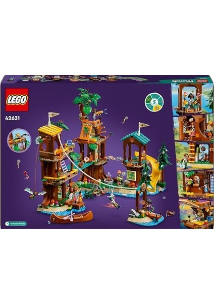 Friends Macera Kampı Ağaç Ev Yapım Seti 42631-8 Yaş ve Üstü Kız ve Erkek Çocuklar Için 5 Mini Bebek ve 5 Hayvan Figürü Içeren Kamp Oyun Seti (1128 Parça)