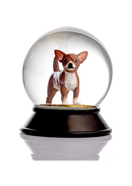 Cam ve Reçine Altın Patiler Köpek Chihuahua (Kahve) Kar Küresi Hediye