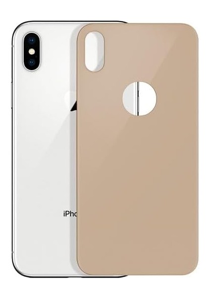 iPhone X/xs Uyumlu Tam Kaplayan Temperli Arka Koruyucu Cam (Gold)