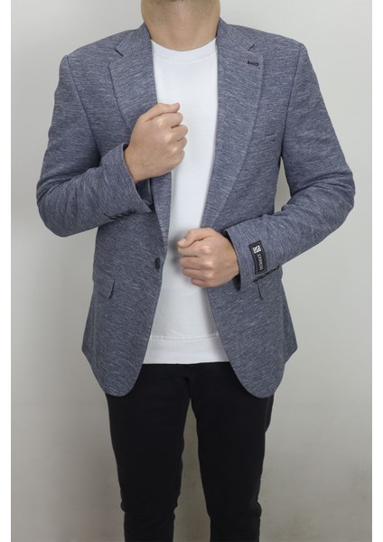 Fistan Store Erkek Lacivert Italyan Kesim Dar Kalıp Tek Düğme Çift Yırtmaçlı Blazer Ceket