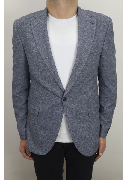 Fistan Store Erkek Lacivert Italyan Kesim Dar Kalıp Tek Düğme Çift Yırtmaçlı Blazer Ceket