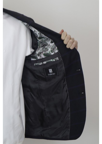 Fistan Store Erkek Siyah Ekose Kareli Italyan Kesim Dar Kalıp Çift Düğme Kışlık Blazer Ceket
