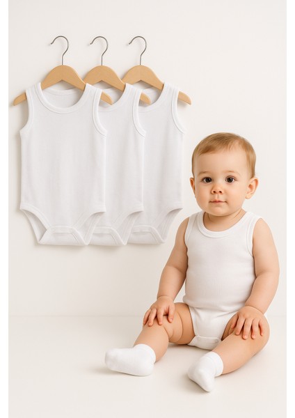 3’lü Bebek Zıbın Seti | Pamuklu Kolsuz Çıtçıtlı Yazlık Body Erkek & Kız Bebek Için Unisex Badi Tulum