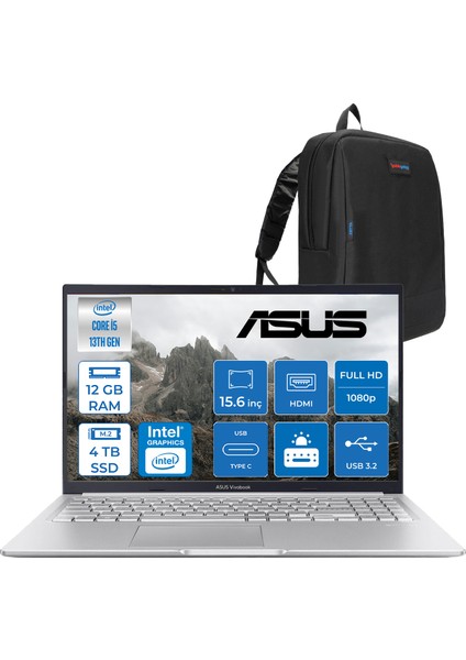 Vivobook 15 X1502VA Intel Core I5 13420H 12GB 4tb SSD Freedos 15.6" Fhd Taşınabilir Bilgisayar WNJ870F05+ZETTAÇANTA