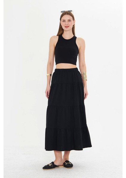 Kadın Uzun Dökümlü Boho Beli Lastikli Pamuklu Etek