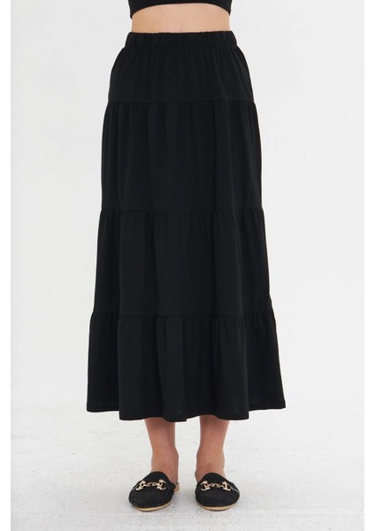 Kadın Uzun Dökümlü Boho Beli Lastikli Pamuklu Etek modelleri