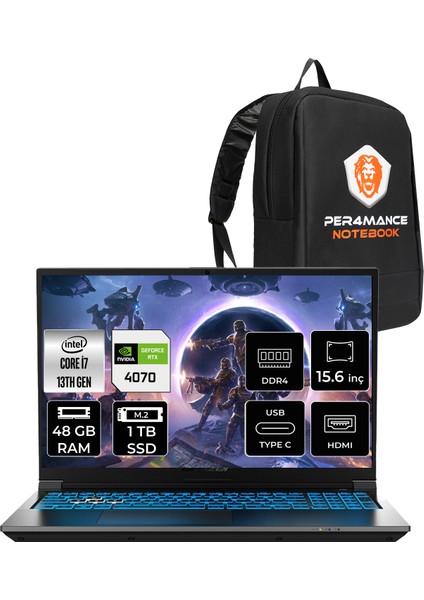 Deputy P60 Intel Core I7 13620H 48GB 1tb SSD RTX4070/8GB 15.6" Fhd 144Hz Freedos Taşınabilir Bilgisayar & Per4 Çanta MD62624P343