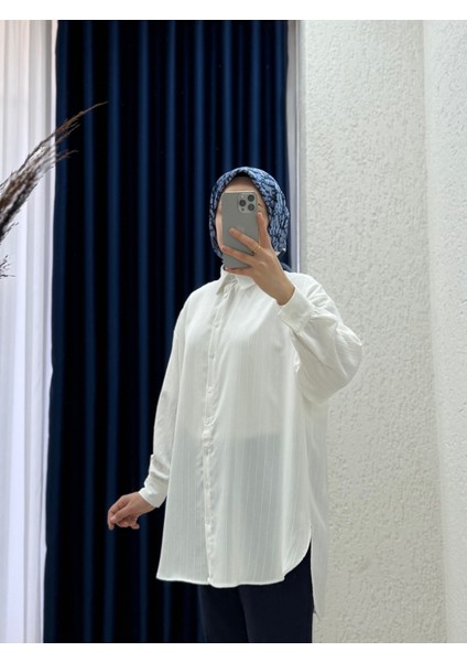 Soreva Önü Kısa Arkası Uzun GÖMLEK-EL1573 Beyaz