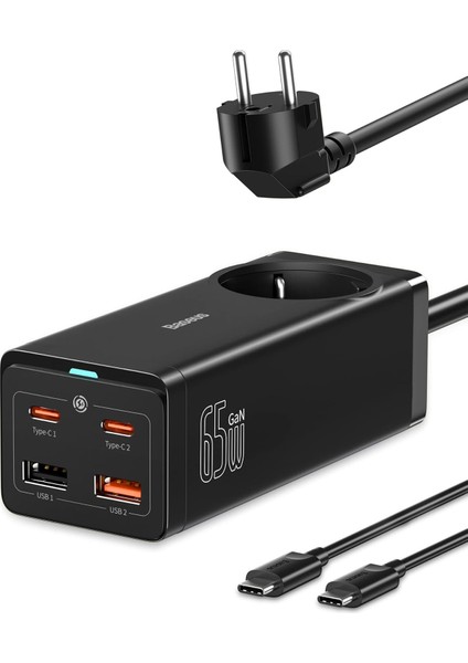 Hızlı Şarj Adaptörü 65W, Gan Iıı Type C Şarj Aleti Pd Çoklu Şarj Cihazı, 1 Ac Çıkışı+2 Usb-C+2usb-A Için iPhone 14/13 Pro Max, MacBook iPad Pro/air, Galaxy S22/S21, Steam Deck