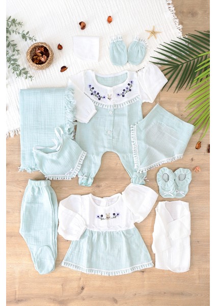 Kız Bebek Yenidoğan Müslin Yeşil 10 Lu Lüks Hastane Çıkışı Zıbın Seti STL6990 fiyatları