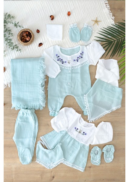 Kız Bebek Yenidoğan Müslin Yeşil 10 Lu Lüks Hastane Çıkışı Zıbın Seti STL6990 fırsatları