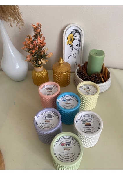Dekoratif Çam Kokulu Beyaz Taş Kap Mum – 300G Doğal Soya Wax, Ahşap Fitilli, El Yapımı ve Vegan