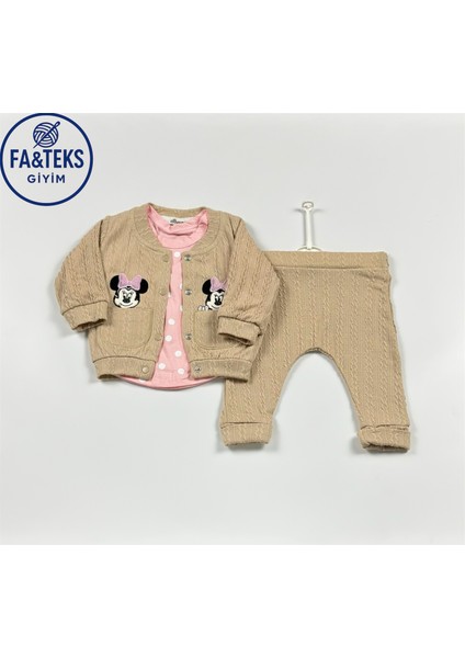 Yenidoğan Kız Bebek Takımı 3'lü Set |ceket|puantiyeli Üst|pantolon|
