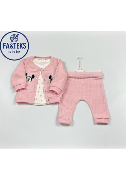 Yenidoğan Kız Bebek Takımı 3'lü Set |ceket|puantiyeli Üst|pantolon|