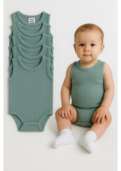 5'li Fitilli Çıtçıtlı Bebek Zıbın Seti Pamuklu Atlet Body Yazlık Kolsuz Bebek Zıbın Tulum Ribana