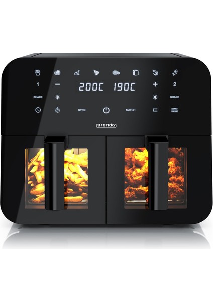 Çift Bölgeli Airfryer,9 Litre – 2400 W,8 Program,görüntüleme Pencereli
