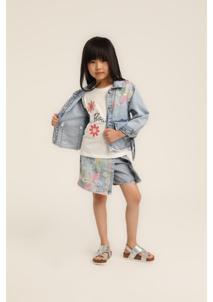 Kız Bebek Tül Çiçekli Kot Ceket