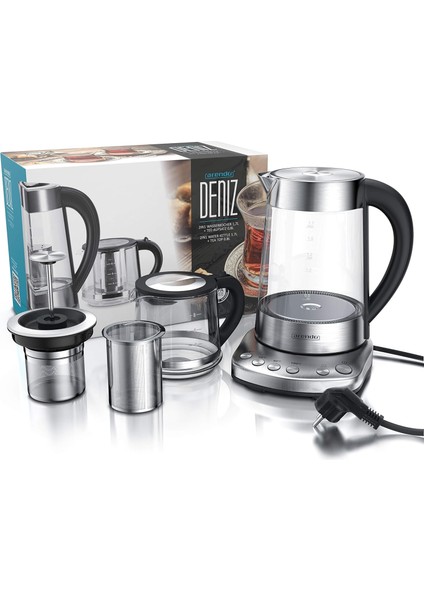 Sıcaklık Ayarlı Cam Su Isıtıcısı ve Çaydanlık Aparatı - 1,7 LITRE,2400W,PASLANMAZ Çelik