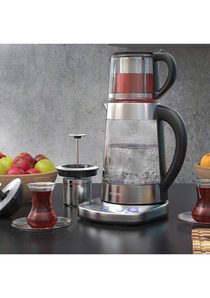 Sıcaklık Ayarlı Cam Su Isıtıcısı ve Çaydanlık Aparatı - 1,7 LITRE,2400W,PASLANMAZ Çelik