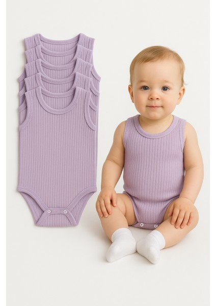 5'li Fitilli Çıtçıtlı Bebek Zıbın Seti Pamuklu Atlet Body Yazlık Kolsuz Bebek Zıbın Tulum Ribana