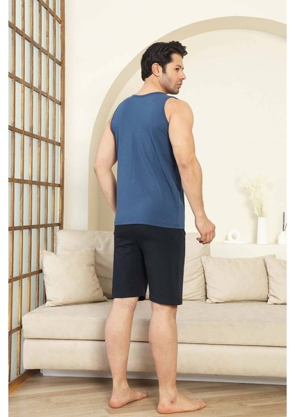 Erkek Bisiklet Yaka Düğmesiz %100 Pamuk Atlet Sporcu Kol Cepli Şortlu Pijama Takımı modelleri