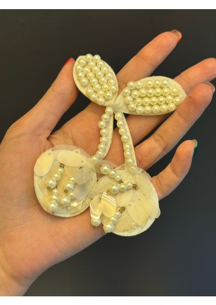 Inci Boncuklu Beyaz Kiraz Arma Dikiş Aplike 10X7 cm fiyatları