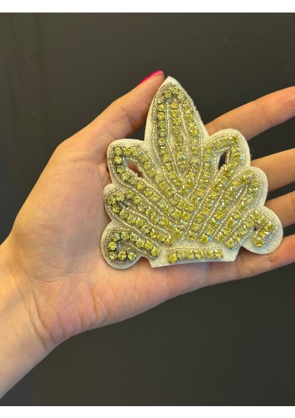 Sarı Zirkon Taşlı Arma Dikiş Apolet Aplike 10X8 cm
