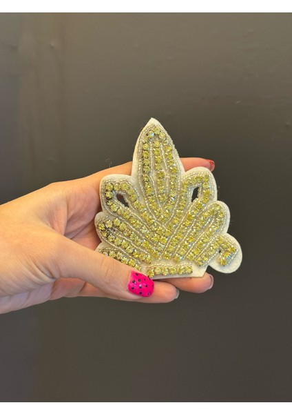 Sarı Zirkon Taşlı Arma Dikiş Apolet Aplike 10X8 cm