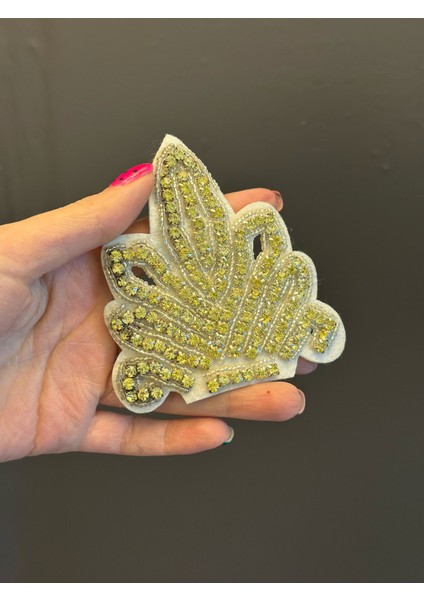 Sarı Zirkon Taşlı Arma Dikiş Apolet Aplike 10X8 cm