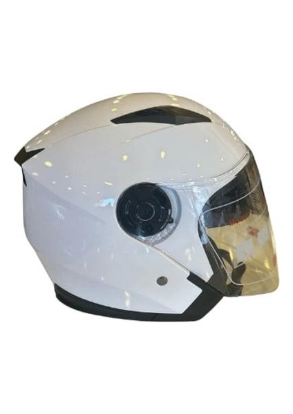 Yarım Açık Güneş Vizörlü Kask Parlak Yeşil Beyaz L Beden (59-60 Cm)