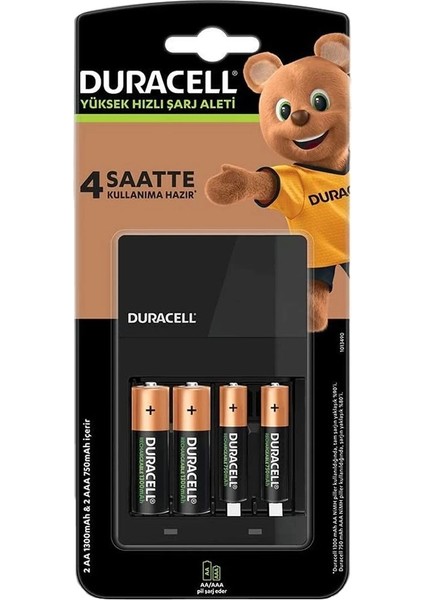 Duracell Cef-14 Hızlı Pil Şarj Cihazı (Pilli)(Aa- Aaa)(2 Adet X750 Ma Aaa + 2 Adet X1300 Ma Aa Pil)