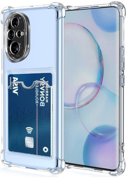 Honor 200 Pro Kılıf Darbe Emici Köşe Korumalı Kartlıklı Cüzdanlı Silikon Kapak - Şeffaf
