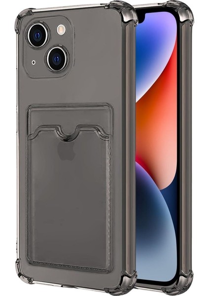 Apple iPhone 13 Mini Kılıf Darbe Emici Köşe Korumalı Kartlıklı Cüzdanlı Silikon Kapak - Füme