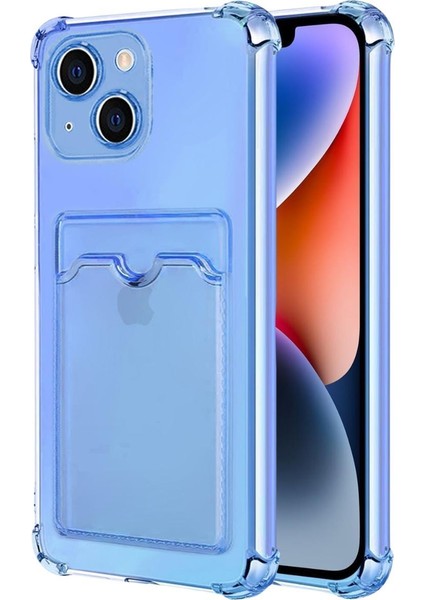Apple iPhone 13 Mini Kılıf Darbe Emici Köşe Korumalı Kartlıklı Cüzdanlı Silikon Kapak - Mavi
