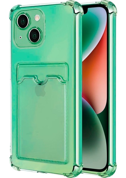 Apple iPhone 13 Mini Kılıf Darbe Emici Köşe Korumalı Kartlıklı Cüzdanlı Silikon Kapak - Yeşil