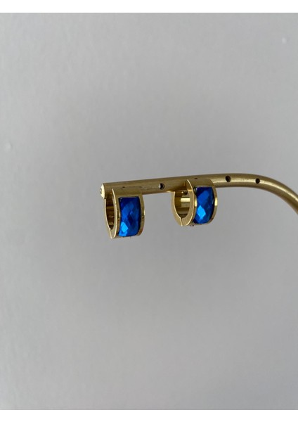 Çelik Halka Koyu Mavi Taşlı Gold Küpe fiyatları