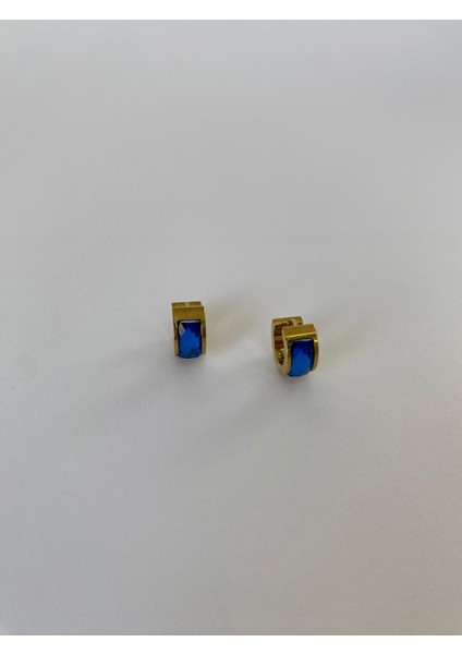 Çelik Halka Koyu Mavi Taşlı Gold Küpe fırsatları