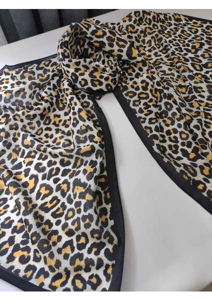 Kadın Pamuklu Etnik Desenli Leopar Motifli Şal