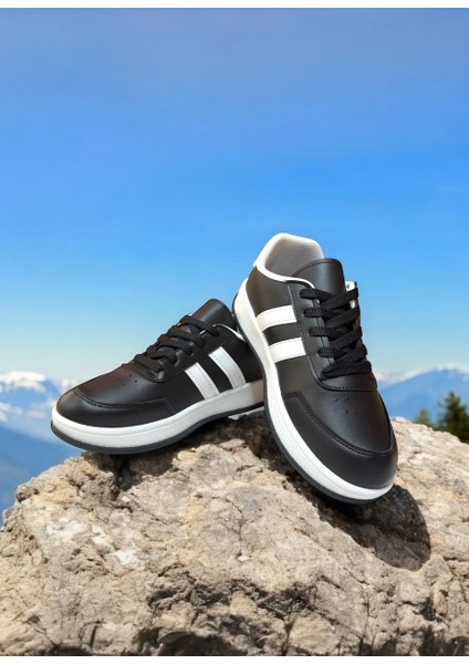 Siyah-Beyaz Şerit Iki Bant Günlük Sneaker Spor Ayakkabı