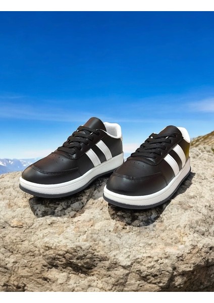 Siyah-Beyaz Şerit Iki Bant Günlük Sneaker Spor Ayakkabı