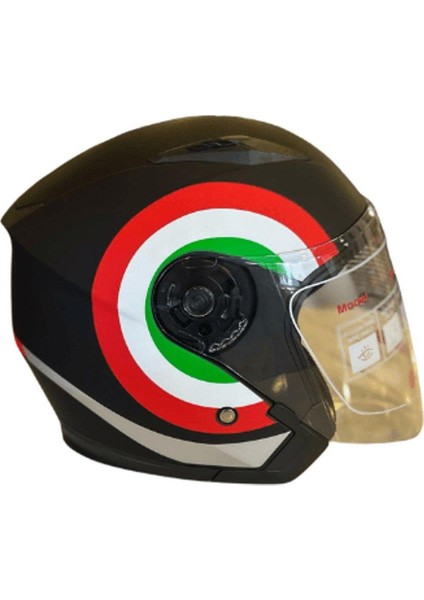 Yarım Açık Güneş Vizörlü Kask Mat Siyah (Kırmızı-Beyaz-Yeşil) Xl Beden