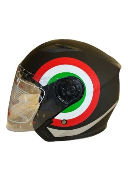 Yarım Açık Güneş Vizörlü Kask Mat Siyah (Kırmızı-Beyaz-Yeşil) Xl Beden