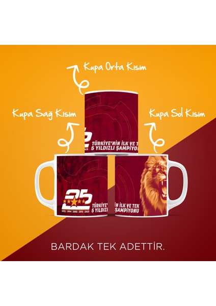 5 Yıldızlı Şampiyonluk Temalı Taraftar Kupa – Aslan Figürlü Tasarım, Porselen Kupa Bardak fiyatları
