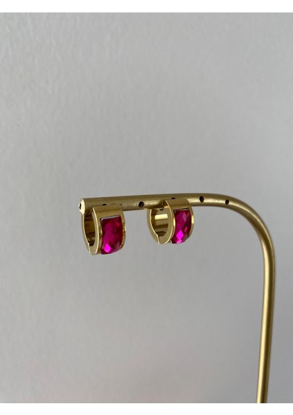 Çelik Halka Pembe Taşlı Gold Küpe fiyatları