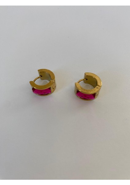 Çelik Halka Pembe Taşlı Gold Küpe fırsatları