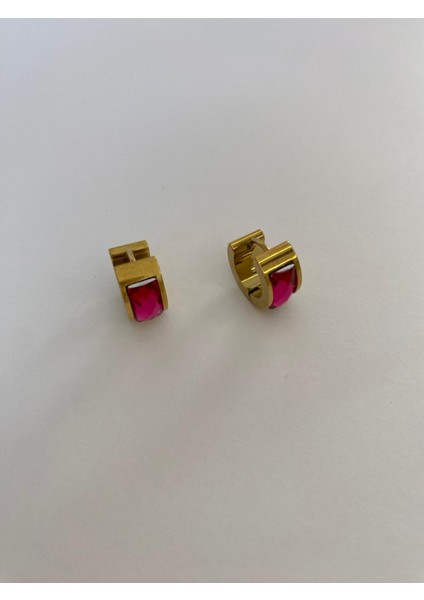 Çelik Halka Pembe Taşlı Gold Küpe indirimleri