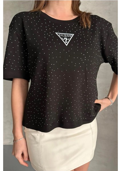 Kadın Taşlı Üçken Marka Muadili T-Shirt
