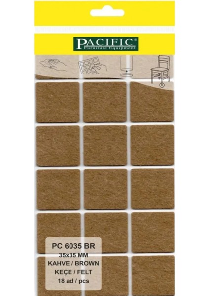 35X35 mm Yapışkanlı Keçe – 18’li Paket | Mobilya, Masa, Sandalye Ayakları Için Zemin Koruyucu Ses Önleyici ve Kaydırmaz Keçe