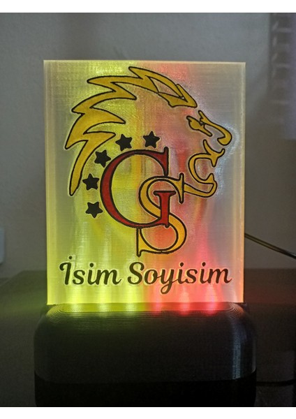 Kişiye Özel Isimli Sarı Kırmızı Aslan Taraftar Dekoratif LED Lamba M1 Kablolu Sarı Kırmızı LED