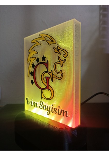 Kişiye Özel Isimli Sarı Kırmızı Aslan Taraftar Dekoratif LED Lamba M1 Kablolu Sarı Kırmızı LED